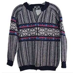 Vintage 1970s Mountain Threads Fair Isle Cardigan from England, New Wool, fits M